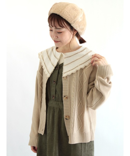 ehka sopo（エヘカソポ）の「ケーブル編みクルーネックカーディガン（カーディガン/ボレロ・レディース・キナリ/チャコール/ベージュ/ミント・ﾌﾘ-）」の4枚目の写真