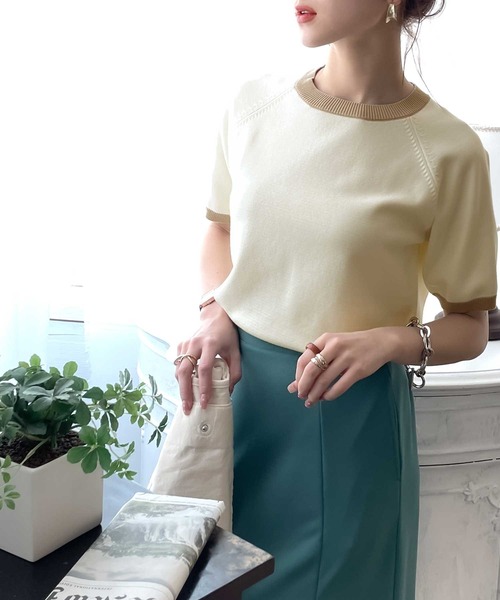 classicalelf(クラシカルエルフ)の「空前のレトロブーム。”洗える”リンガー半袖リブニット(Tシャツ/カットソー・レディース・ホワイト/ブラック/オフホワイト/グリーン/グリーン系その他・SMALL/MEDIUM/LARGE/X-LARGE)」の15枚目の写真