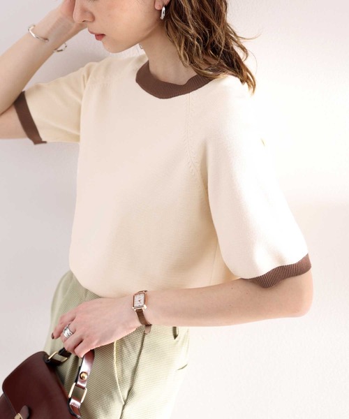 classicalelf(クラシカルエルフ)の「空前のレトロブーム。”洗える”リンガー半袖リブニット(Tシャツ/カットソー・レディース・ホワイト/ブラック/オフホワイト/グリーン/グリーン系その他・SMALL/MEDIUM/LARGE/X-LARGE)」の10枚目の写真