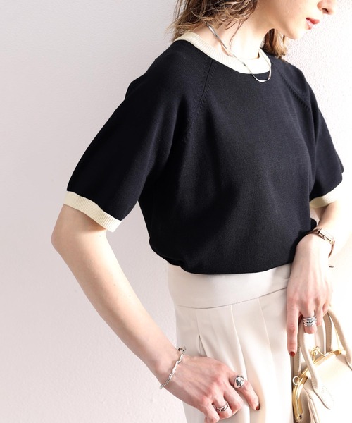 classicalelf(クラシカルエルフ)の「空前のレトロブーム。”洗える”リンガー半袖リブニット(Tシャツ/カットソー・レディース・ホワイト/ブラック/オフホワイト/グリーン/グリーン系その他・SMALL/MEDIUM/LARGE/X-LARGE)」の7枚目の写真