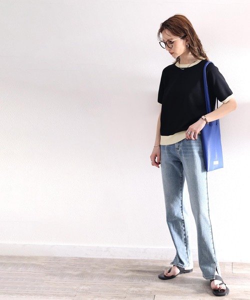 classicalelf(クラシカルエルフ)の「空前のレトロブーム。”洗える”リンガー半袖リブニット(Tシャツ/カットソー・レディース・ホワイト/ブラック/オフホワイト/グリーン/グリーン系その他・SMALL/MEDIUM/LARGE/X-LARGE)」の8枚目の写真