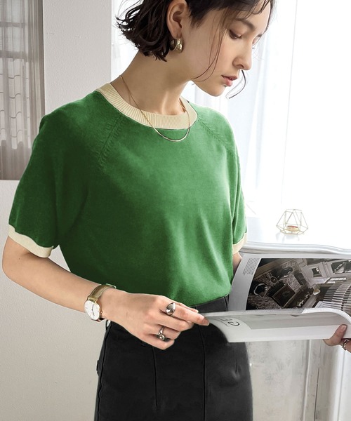 classicalelf(クラシカルエルフ)の「空前のレトロブーム。”洗える”リンガー半袖リブニット(Tシャツ/カットソー・レディース・ホワイト/ブラック/オフホワイト/グリーン/グリーン系その他・SMALL/MEDIUM/LARGE/X-LARGE)」の17枚目の写真
