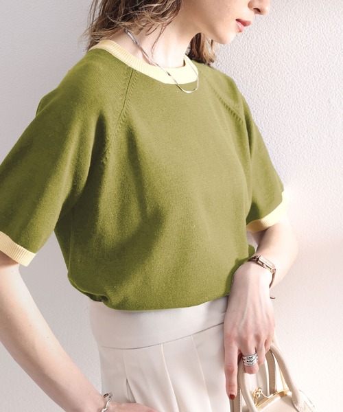 classicalelf(クラシカルエルフ)の「空前のレトロブーム。”洗える”リンガー半袖リブニット(Tシャツ/カットソー・レディース・ホワイト/ブラック/オフホワイト/グリーン/グリーン系その他・SMALL/MEDIUM/LARGE/X-LARGE)」の13枚目の写真