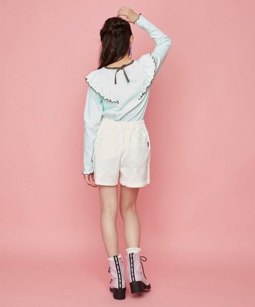 JENNI love（ジェニィラブ）の「スカート風デニムショーパン（デニムパンツ・キッズ・オフホワイト/サックスブルー・140cm/130cm/150cm/160cm）」の4枚目の写真