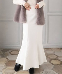 moment+ | *New Arrival*ストレッチデニム＆ツイル ハイウエストマーメイドスカート(デニムスカート)