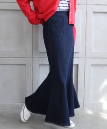 moment+ | *New Arrival*ストレッチデニム＆ツイル ハイウエストマーメイドスカート(デニムスカート)