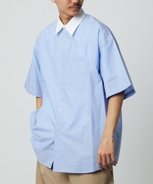 FREAK'S STORE(フリークスストア)の「WEB限定 Relax Fit リラックスフィット ショートスリーブ レギュラーカラーシャツ/クレリックシャツ(シャツ/ブラウス・メンズ・サックスブルー/ブラック/グレイッシュベージュ/ブルー系その他/ブルー系その他2/オリーブ/ストライプ/ホワイト・LARGE/SMALL/MEDIUM)」の16枚目の写真