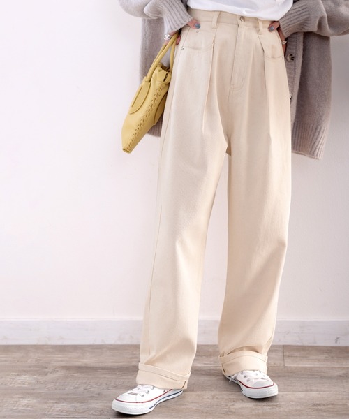 ハイウェスト デニム ルーズ チノパンツ チノパン ルーズシルエット ダブルニーパンツ デニム ツイル