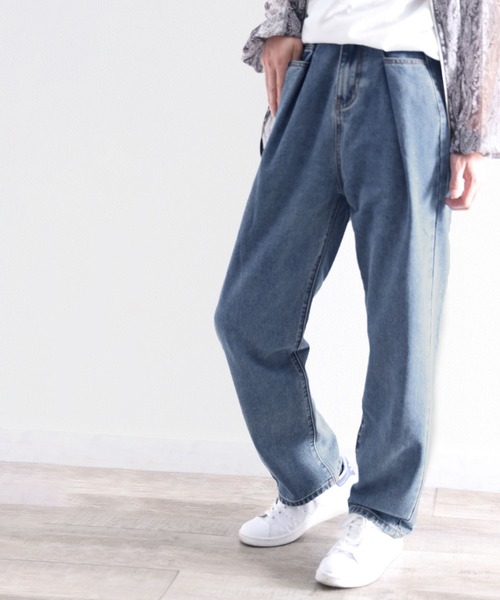 セール】深めのタックが印象的なウエストタックハイウエストデニム