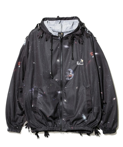 メッシュ総柄プリントヒラヒラパーカJK