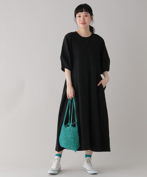 studio CLIP（スタディオクリップ）の「《Natural by studio CLIP》ランタンスリーブワンピース（ワンピース・レディース・ベージュ/ブラック・FREE）」の2枚目の写真