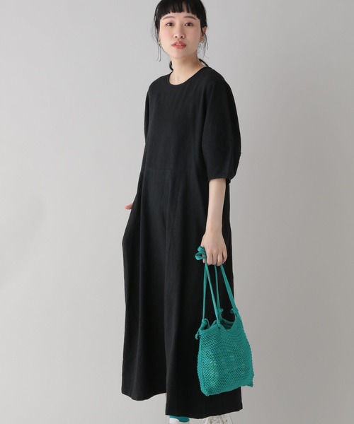 studio CLIP（スタディオクリップ）の「《Natural by studio CLIP》ランタンスリーブワンピース（ワンピース・レディース・ベージュ/ブラック・FREE）」の4枚目の写真