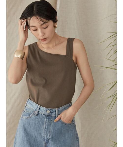 AMERICAN HOLIC（アメリカンホリック）の「変形ショルダーリブタンクトップ1（タンクトップ・レディース・ブラウン/ブラック・L/M）」の3枚目の写真