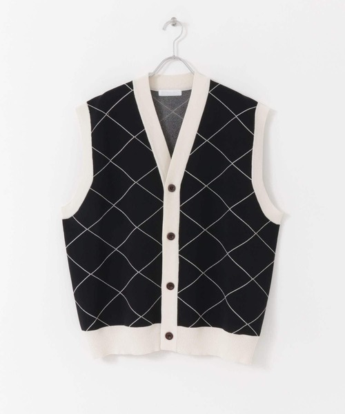 SENSE OF PLACE by URBAN RESEARCH（センスオブプレイスバイアーバンリサーチ）の「『ユニセックス』ウィンドウペンカーディガンニットベスト（ベスト・メンズ・ブルー/ブラック・MEDIUM/LARGE）」の2枚目の写真