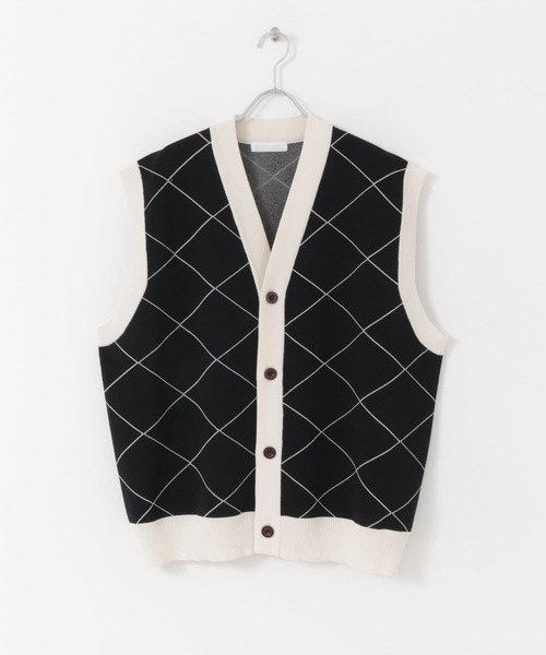 SENSE OF PLACE by URBAN RESEARCH（センスオブプレイスバイアーバンリサーチ）の「『ユニセックス』ウィンドウペンカーディガンニットベスト（ベスト・メンズ・ブルー/ブラック・MEDIUM/LARGE）」の4枚目の写真