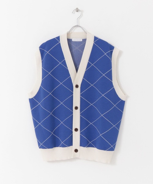 SENSE OF PLACE by URBAN RESEARCH（センスオブプレイスバイアーバンリサーチ）の「『ユニセックス』ウィンドウペンカーディガンニットベスト（ベスト・メンズ・ブルー/ブラック・MEDIUM/LARGE）」の3枚目の写真