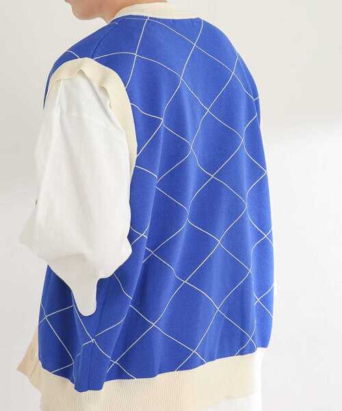 SENSE OF PLACE by URBAN RESEARCH（センスオブプレイスバイアーバンリサーチ）の「『ユニセックス』ウィンドウペンカーディガンニットベスト（ベスト・メンズ・ブルー/ブラック・MEDIUM/LARGE）」の7枚目の写真