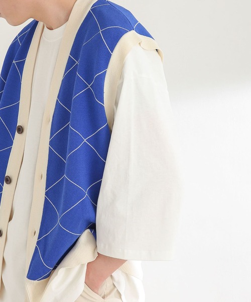 SENSE OF PLACE by URBAN RESEARCH（センスオブプレイスバイアーバンリサーチ）の「『ユニセックス』ウィンドウペンカーディガンニットベスト（ベスト・メンズ・ブルー/ブラック・MEDIUM/LARGE）」の8枚目の写真