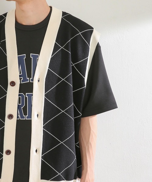 SENSE OF PLACE by URBAN RESEARCH（センスオブプレイスバイアーバンリサーチ）の「『ユニセックス』ウィンドウペンカーディガンニットベスト（ベスト・メンズ・ブルー/ブラック・MEDIUM/LARGE）」の15枚目の写真