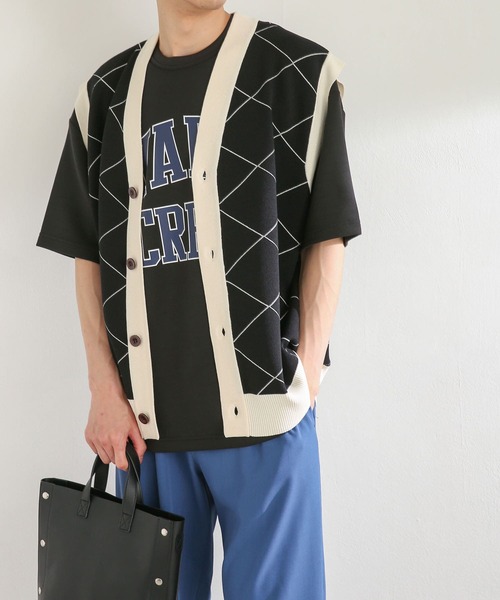 SENSE OF PLACE by URBAN RESEARCH（センスオブプレイスバイアーバンリサーチ）の「『ユニセックス』ウィンドウペンカーディガンニットベスト（ベスト・メンズ・ブルー/ブラック・MEDIUM/LARGE）」の16枚目の写真