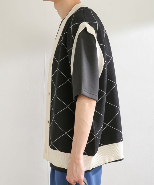 SENSE OF PLACE by URBAN RESEARCH（センスオブプレイスバイアーバンリサーチ）の「『ユニセックス』ウィンドウペンカーディガンニットベスト（ベスト・メンズ・ブルー/ブラック・MEDIUM/LARGE）」の17枚目の写真