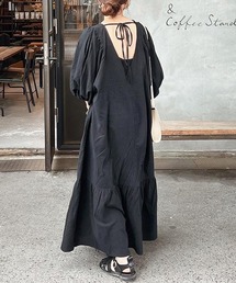 リネン混ボリュームスリーブワンピース