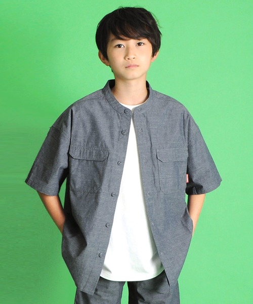 GLAZOS（グラソス）の「ツイル・Ｗポケットスタンド衿半袖シャツ【セットアップ対応】（シャツ/ブラウス・キッズ・カーキ/ブルー・130cm/170cm/140cm/150cm/160cm）」の2枚目の写真