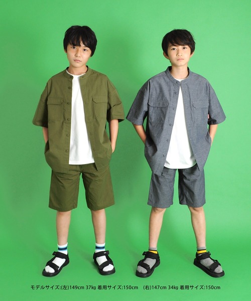 GLAZOS（グラソス）の「ツイル・Ｗポケットスタンド衿半袖シャツ【セットアップ対応】（シャツ/ブラウス・キッズ・カーキ/ブルー・130cm/170cm/140cm/150cm/160cm）」の6枚目の写真