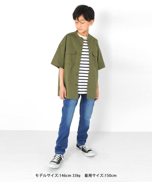 GLAZOS（グラソス）の「ツイル・Ｗポケットスタンド衿半袖シャツ【セットアップ対応】（シャツ/ブラウス・キッズ・カーキ/ブルー・130cm/170cm/140cm/150cm/160cm）」の5枚目の写真