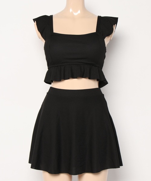 DEVICE（デバイス）の「レディースセット水着 韓国風 ビスチェ フリル ハイウエストスカート タンキニ スイムウェア（水着・レディース・ブラック/レッド/グリーン/ブルー・FREE）」の16枚目の写真