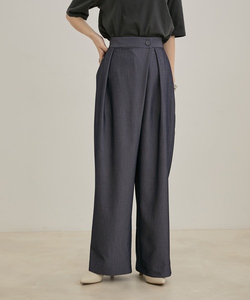 VIS（ビス）の「【洗える】ラップワイドパンツ（スラックス・レディース・ブラック/ブルー/キナリ・S/M）」の3枚目の写真