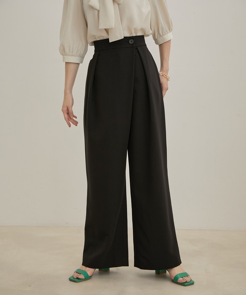 VIS（ビス）の「【洗える】ラップワイドパンツ（スラックス・レディース・ブラック/ブルー/キナリ・S/M）」の2枚目の写真