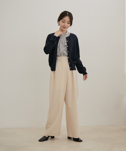 VIS（ビス）の「【洗える】ラップワイドパンツ（スラックス・レディース・ブラック/ブルー/キナリ・S/M）」の4枚目の写真