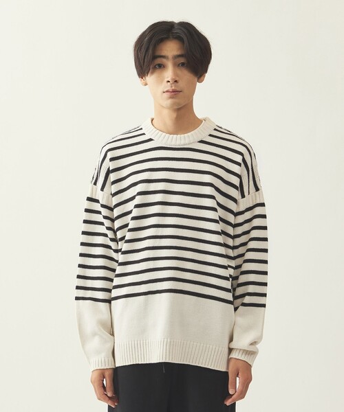 info. BEAUTY&YOUTH(インフォビューティアンドユース)の「<info. BEAUTY&YOUTH> オーバーサイズ ナバルボーター ガンジーニット(ニット/セーター・メンズ・ネイビー/ブラウン/オフホワイト・S/M/L)」の8枚目の写真