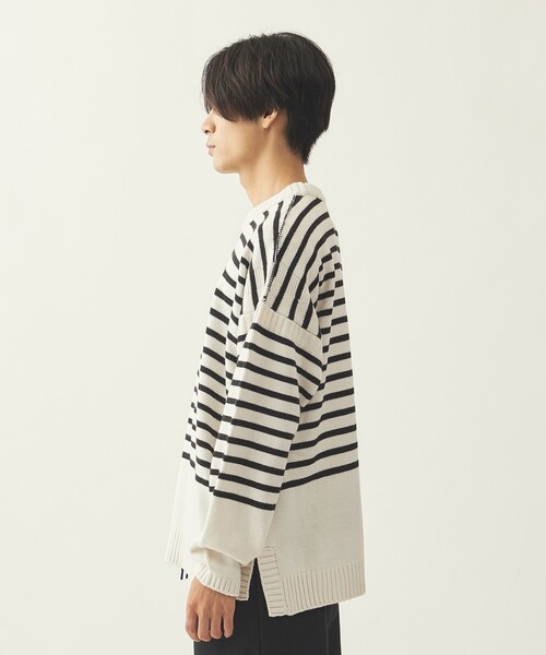 info. BEAUTY&YOUTH(インフォビューティアンドユース)の「<info. BEAUTY&YOUTH> オーバーサイズ ナバルボーター ガンジーニット(ニット/セーター・メンズ・ネイビー/ブラウン/オフホワイト・S/M/L)」の9枚目の写真