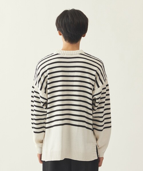 info. BEAUTY&YOUTH(インフォビューティアンドユース)の「<info. BEAUTY&YOUTH> オーバーサイズ ナバルボーター ガンジーニット(ニット/セーター・メンズ・ネイビー/ブラウン/オフホワイト・S/M/L)」の10枚目の写真