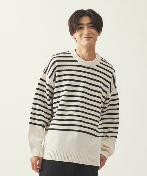 info. BEAUTY&YOUTH(インフォビューティアンドユース)の「<info. BEAUTY&YOUTH> オーバーサイズ ナバルボーター ガンジーニット(ニット/セーター・メンズ・ネイビー/ブラウン/オフホワイト・S/M/L)」の11枚目の写真