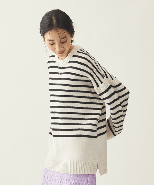 info. BEAUTY&YOUTH(インフォビューティアンドユース)の「<info. BEAUTY&YOUTH> オーバーサイズ ナバルボーター ガンジーニット(ニット/セーター・メンズ・ネイビー/ブラウン/オフホワイト・S/M/L)」の16枚目の写真