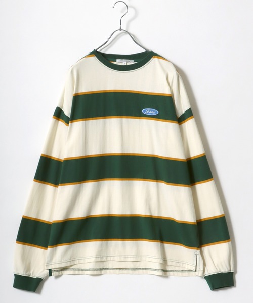 Salong hameu(サロン ハミュー)の「ワンポイントロゴ刺繍 ビッグシルエット マルチボーダーロンT/長袖Tシャツ(Tシャツ/カットソー・メンズ・ブラック/オフホワイト/ブルー/ホワイト系その他/ブルー系その他/ホワイト系その他2/イエロー系その他/ホワイト系その他3/ブルー系その他2・M/L)」の3枚目の写真