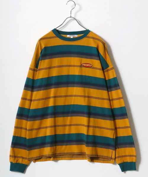 Salong hameu(サロン ハミュー)の「ワンポイントロゴ刺繍 ビッグシルエット マルチボーダーロンT/長袖Tシャツ(Tシャツ/カットソー・メンズ・ブラック/オフホワイト/ブルー/ホワイト系その他/ブルー系その他/ホワイト系その他2/イエロー系その他/ホワイト系その他3/ブルー系その他2・M/L)」の1枚目の写真