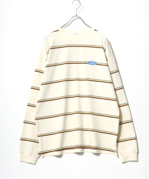 Salong hameu(サロン ハミュー)の「ワンポイントロゴ刺繍 ビッグシルエット マルチボーダーロンT/長袖Tシャツ(Tシャツ/カットソー・メンズ・ブラック/オフホワイト/ブルー/ホワイト系その他/ブルー系その他/ホワイト系その他2/イエロー系その他/ホワイト系その他3/ブルー系その他2・M/L)」の2枚目の写真