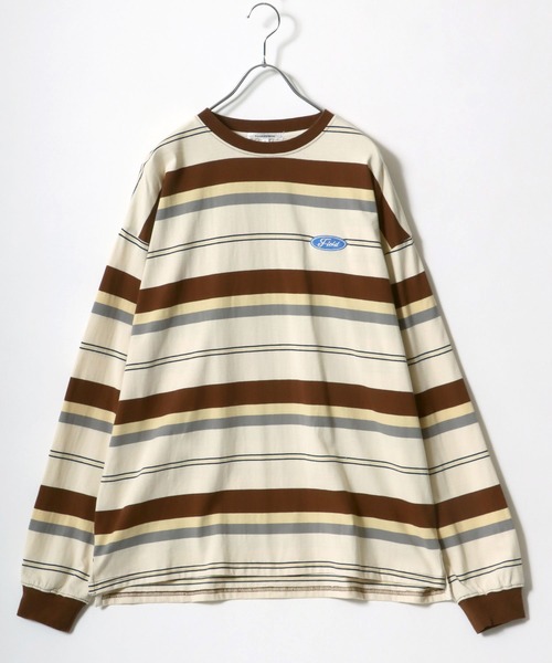 Salong hameu(サロン ハミュー)の「ワンポイントロゴ刺繍 ビッグシルエット マルチボーダーロンT/長袖Tシャツ(Tシャツ/カットソー・メンズ・ブラック/オフホワイト/ブルー/ホワイト系その他/ブルー系その他/ホワイト系その他2/イエロー系その他/ホワイト系その他3/ブルー系その他2・M/L)」の5枚目の写真