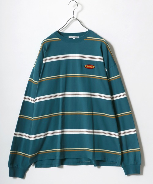 Salong hameu(サロン ハミュー)の「ワンポイントロゴ刺繍 ビッグシルエット マルチボーダーロンT/長袖Tシャツ(Tシャツ/カットソー・メンズ・ブラック/オフホワイト/ブルー/ホワイト系その他/ブルー系その他/ホワイト系その他2/イエロー系その他/ホワイト系その他3/ブルー系その他2・M/L)」の9枚目の写真