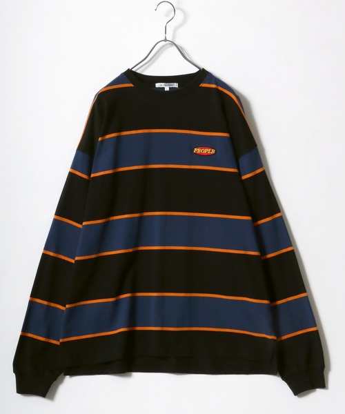 Salong hameu(サロン ハミュー)の「ワンポイントロゴ刺繍 ビッグシルエット マルチボーダーロンT/長袖Tシャツ(Tシャツ/カットソー・メンズ・ブラック/オフホワイト/ブルー/ホワイト系その他/ブルー系その他/ホワイト系その他2/イエロー系その他/ホワイト系その他3/ブルー系その他2・M/L)」の6枚目の写真