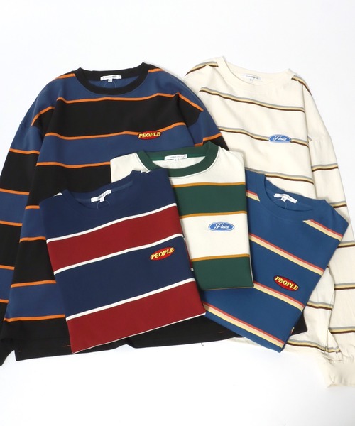 Salong hameu(サロン ハミュー)の「ワンポイントロゴ刺繍 ビッグシルエット マルチボーダーロンT/長袖Tシャツ(Tシャツ/カットソー・メンズ・ブラック/オフホワイト/ブルー/ホワイト系その他/ブルー系その他/ホワイト系その他2/イエロー系その他/ホワイト系その他3/ブルー系その他2・M/L)」の14枚目の写真