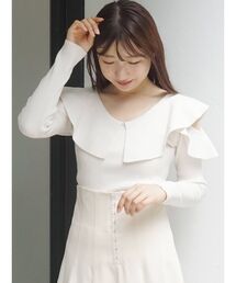 MERCURYDUO | オープンショルダーラッフルリブニット(ニット/セーター)