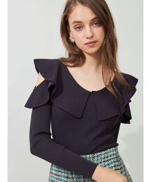 MERCURYDUO | オープンショルダーラッフルリブニット(ニット/セーター)