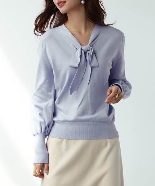 SAISON DE PAPILLON（セゾンドパピヨン）の「リボンタイニットプルオーバー（ニット/セーター・レディース・ブルー/アイボリー/グレー/ピンク/ブラック/ネイビー/ベージュ・M/L）」の6枚目の写真