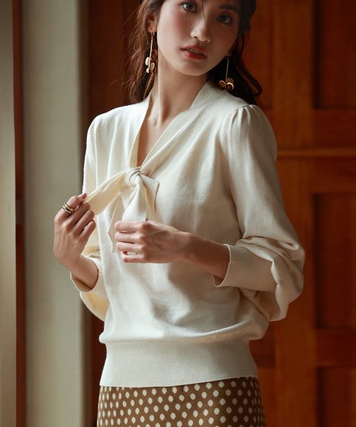 SAISON DE PAPILLON（セゾンドパピヨン）の「リボンタイニットプルオーバー（ニット/セーター・レディース・ブルー/アイボリー/グレー/ピンク/ブラック/ネイビー/ベージュ・M/L）」の13枚目の写真