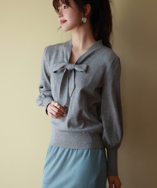 SAISON DE PAPILLON（セゾンドパピヨン）の「リボンタイニットプルオーバー（ニット/セーター・レディース・ブルー/アイボリー/グレー/ピンク/ブラック/ネイビー/ベージュ・M/L）」の20枚目の写真